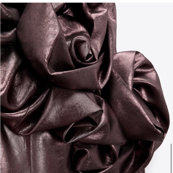 ZARA METALLIC BROWN ROSE 3D STRAPLESS DRESS - Picture 8 of 9